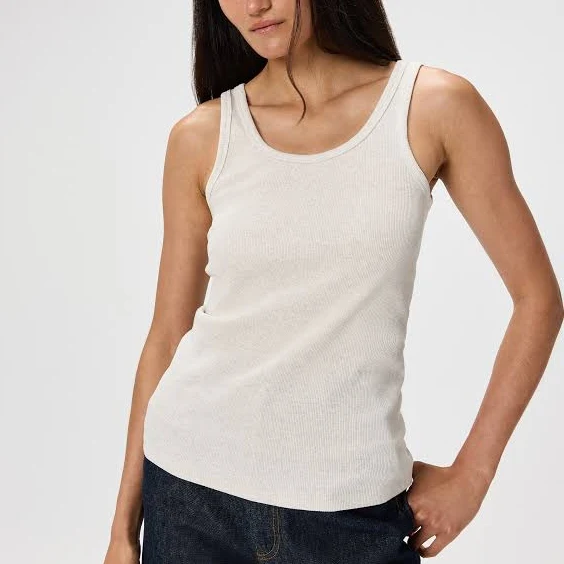 Organic Cotton Micro-Rib Scoop Neck Tank in Heather Oatmeal