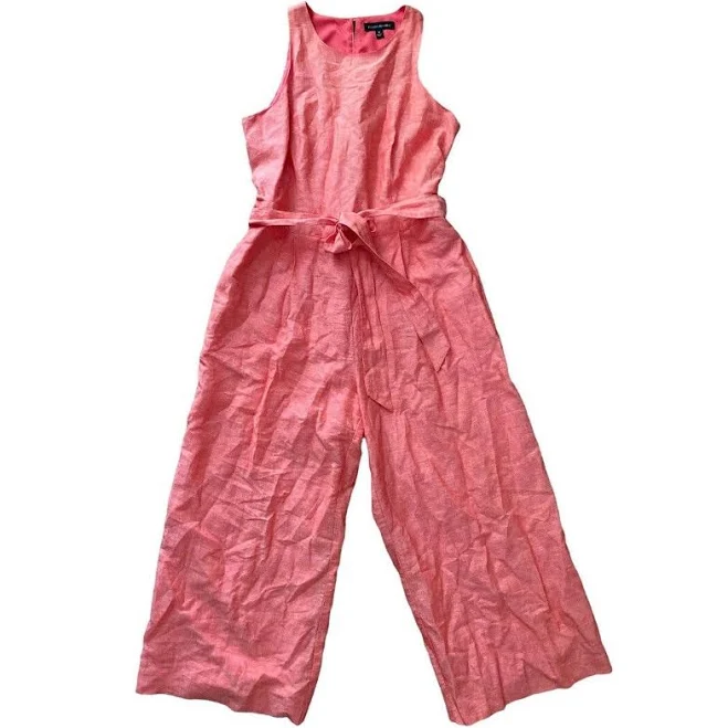 Banana Republic Coral Linen Blend Belted Wide Leg Jumpsuit – Size 6