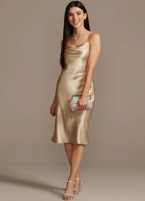 Midi Satin Slip Dress with Spaghetti Straps