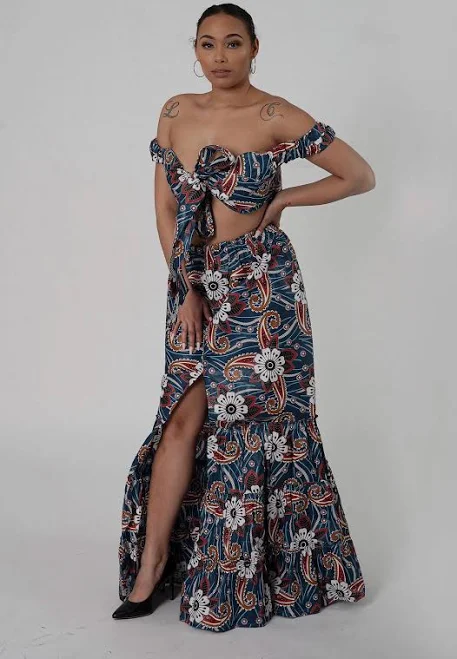 Floral Off Shoulder Top and Maxi Skirt Set