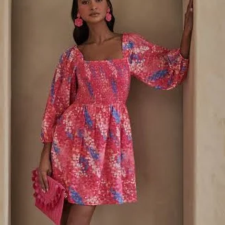 Sugarlips Leah Abstract Niko Smocked Mini Dress