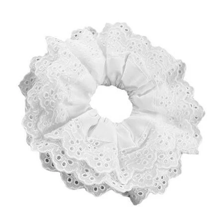 White Scrunchie, Extra Large Lace Scrunchies for Women, 7 Inch Oversized Scrunchie, Satin Big Scrunchies White Hair Ties for Women Girls Thick Thin