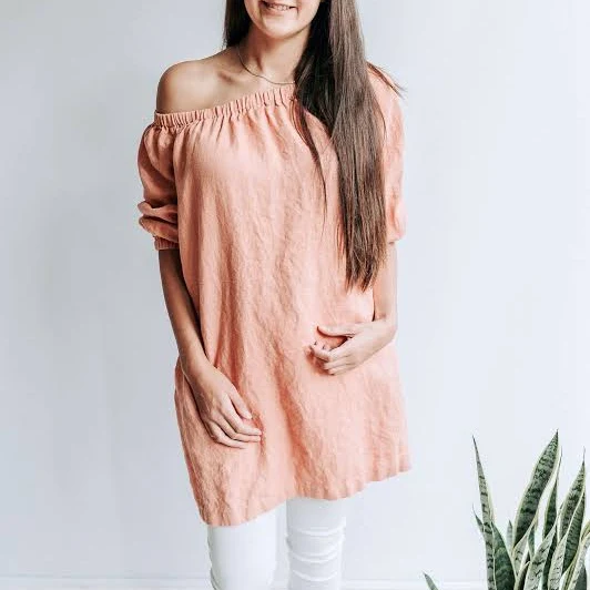 Women's Boho Linen Off The Shoulder Tunic Top with Belt