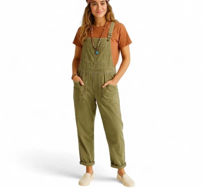 American Eagle Linen-blend Overalls – Adjustable Straps – Size S Olive