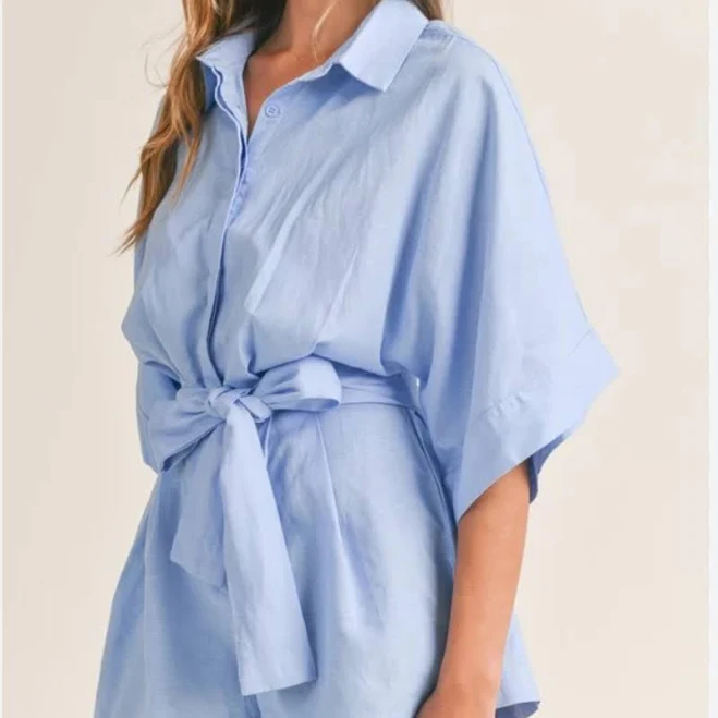 Mable Linen Blend Tie-Front Romper