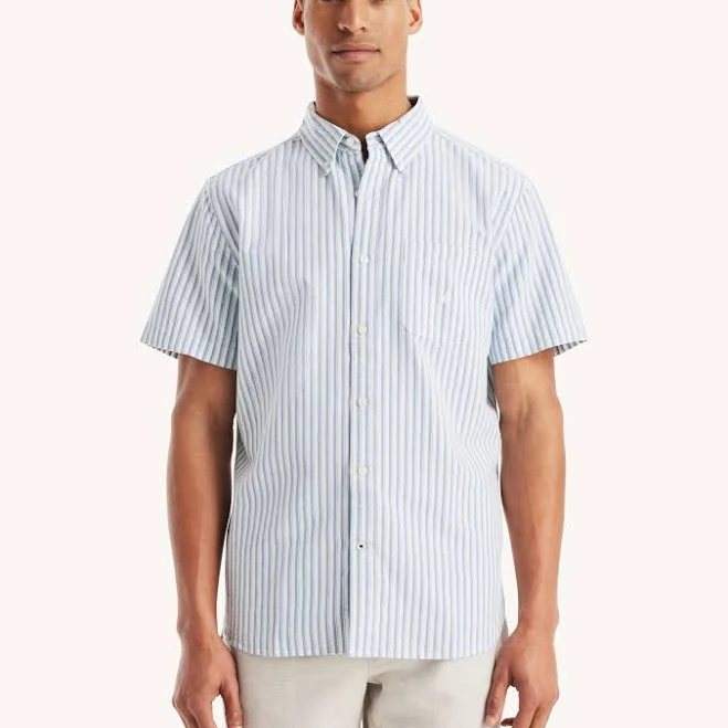 Nautica Mens Striped Oxford Short-Sleeve Shirt
