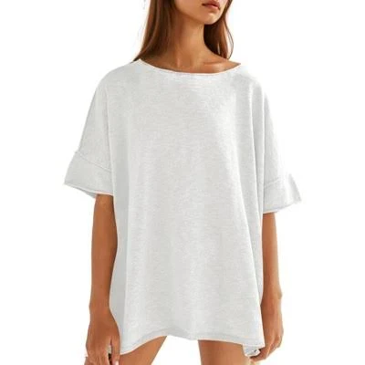 Imily Bela Women's Oversized Crew Neck Loose Dropped Tunic Blouse with Side