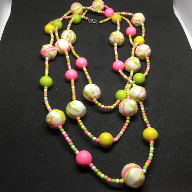 Chunky Beaded Necklace Multi Color Beads Plastic Confeti Birthday