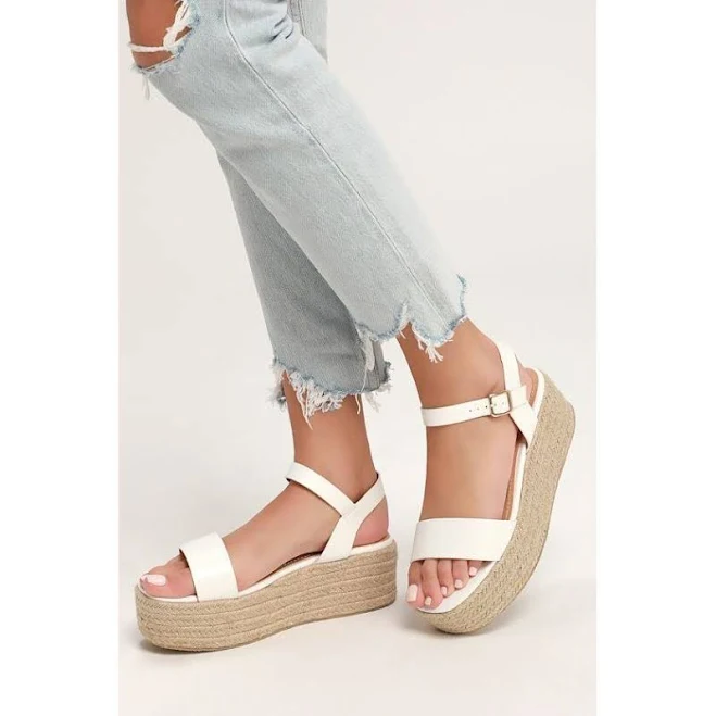 Lulus Corsa White Espadrille Flatform Sandals - Size 10