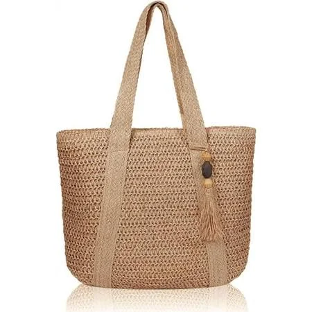 Women's Straw Tassel Tote Bag