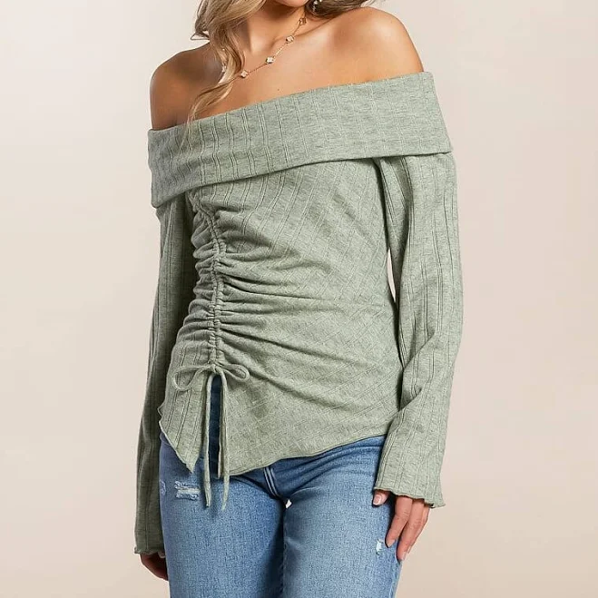 Willow & Root Women's Off The Shoulder Ribbed Rayon Top