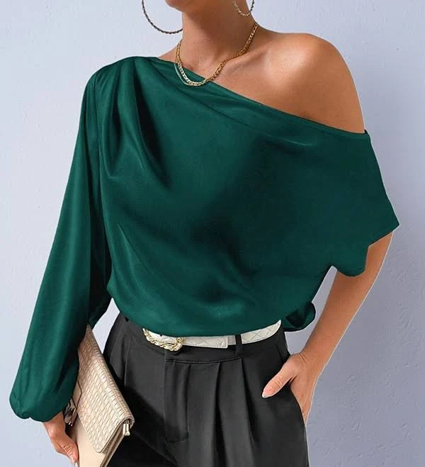 Women's Off The Shoulder Ruched Satin Shirt
