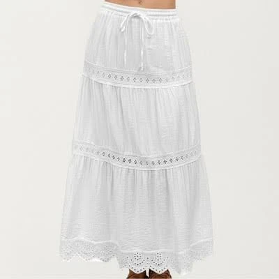 Anna-Kaci Tiered Eyelet Midi Skirt with Lace Trim