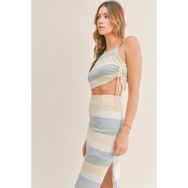 Sandee Rain Boutique Mable Striped Knit Cami and Midi Skirt Set