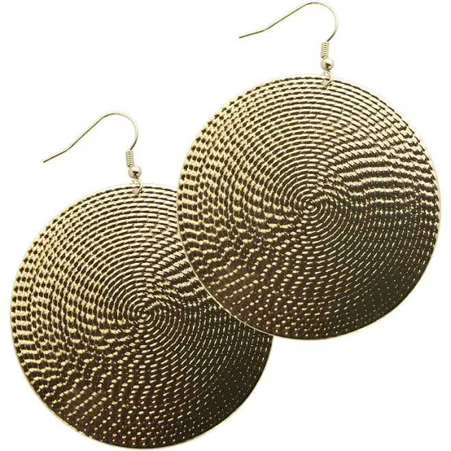 Time and Tru Women's Oversized Textured Imitation Gold Disc Drop Earrings