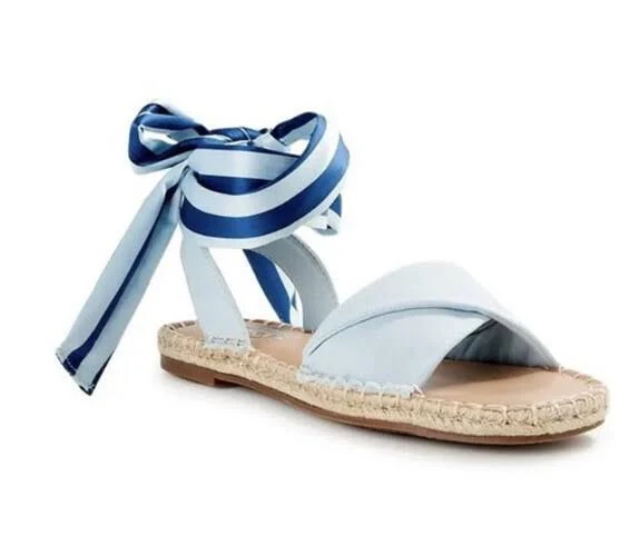 Women's Scoop Espadrille Sandals with Ribbon Ankle Tie, Size 8.5, Color Blue . | eBay