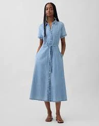 Denim Tie-Waist Midi Shirtdress