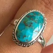 Women's Boho Turquoise Silver Chunky Stone Thumb Ring