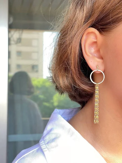 18K Gold Chain Dangle Earrings