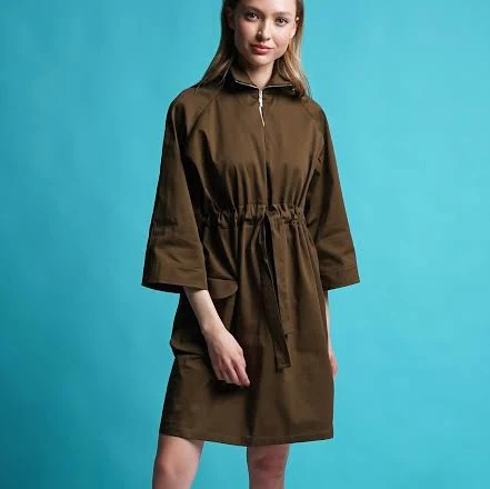 Women's High Neck Front Zip Utility Dress Mini