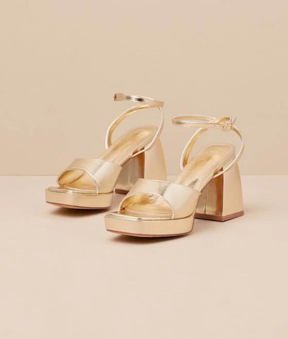 Lulus Metallic Platform Ankle Strap Heels