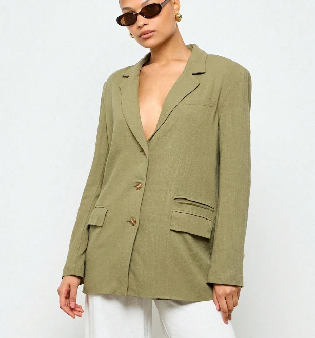 Aiirz Oversized Linen Blazer with Double Flap Pocket
