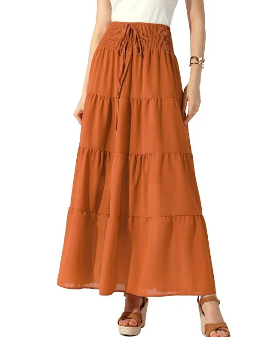 Daring Diva Women's Elastic Waist Smocked Flowy Maxi Skirt