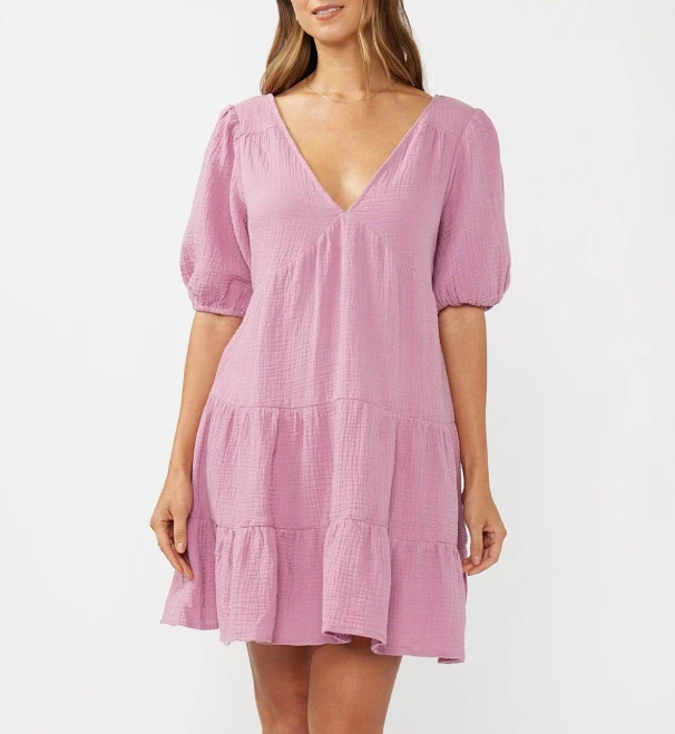Lovestitch Puff Sleeve Cotton Babydoll Minidress