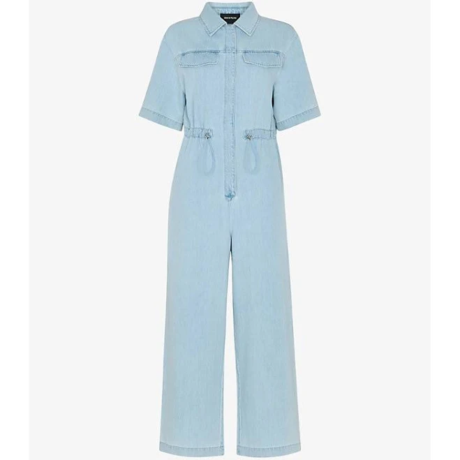 Whistles Women's Drawstring-Waist Short-Sleeve Denim Jumpsuit