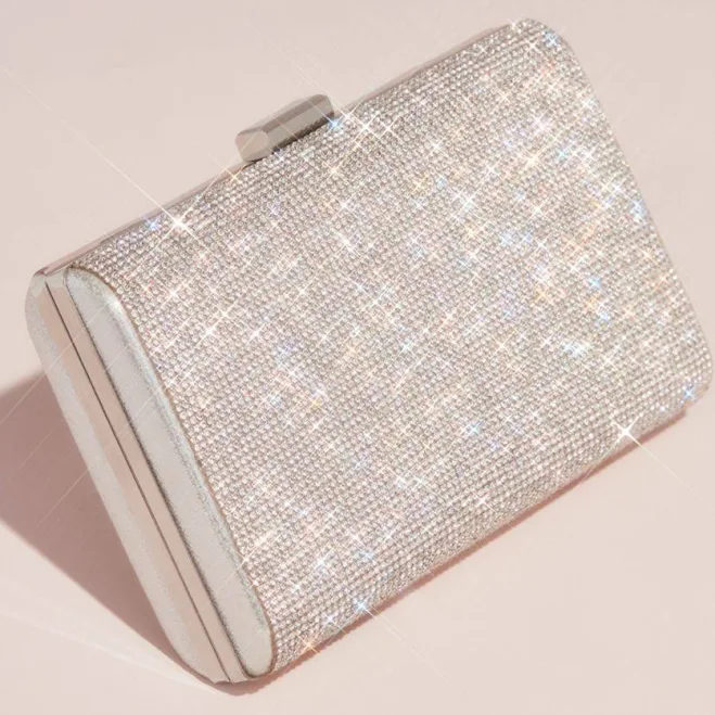 David's Bridal Allover Crystal Minaudiere in Silver