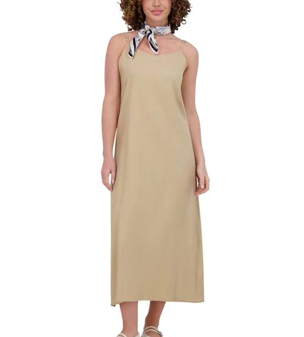 Point Women's Linen Blend A Line Slip Dress - Tan/Beige - Size XS - Sand