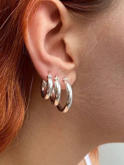 Sterling Silver Chunky Hoop Earrings
