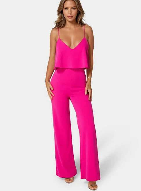 Bebe Women's Ruffle Wide Leg Jumpsuit
