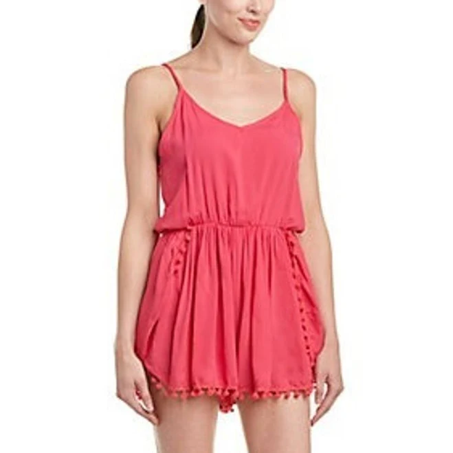Raga Reagan Pink Pom Pom Fringed Romper - New Women | Color: Pink | Size: M