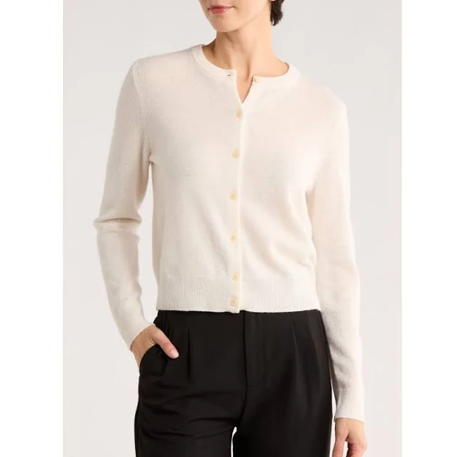 Nordstrom Crewneck Cashmere Cardigan in Ivory Pristine at Nordstrom Rack, Size X-Large