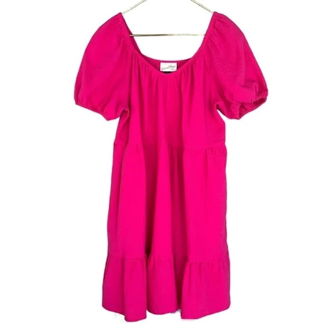 A.N.A Dresses | Universal Thread Hot Pink Puff Sleeve Tiered Babydoll Mini Dress Medium | Color: Pink | Size: M | Berryhillfinds's Closet
