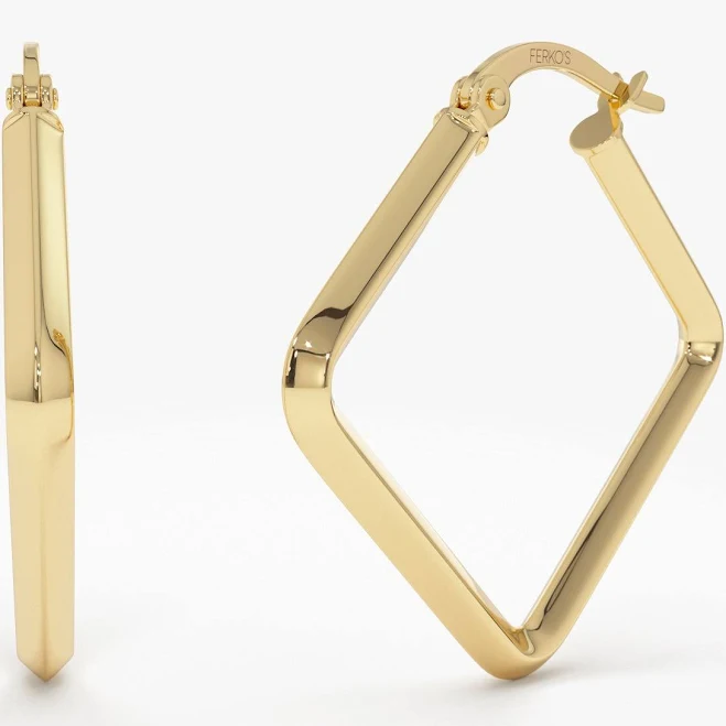 14K Gold Geometric Square Hoop Earrings