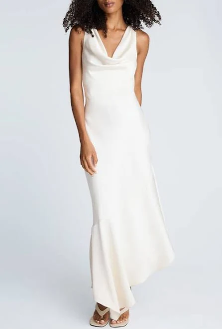 Kenneth Cole Women's Asymmetric Sleeveless Cowl Neck Satin Maxi Dress