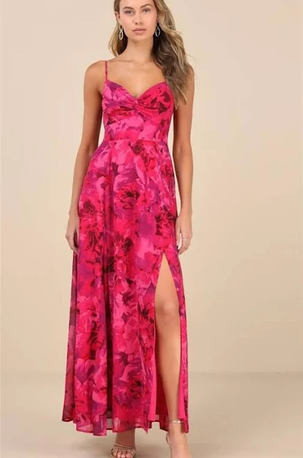 Lulus Twist-Front Floral Maxi Dress
