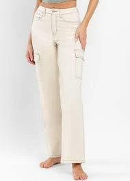 Utility Cargo Dad Jeans-Ecru