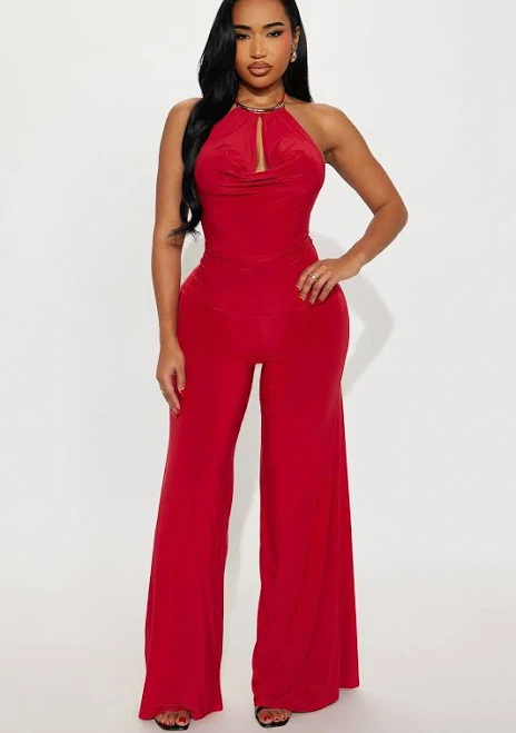 Fashion Nova Women's Eyes On Me Halter Wide Leg Jumpsuit
