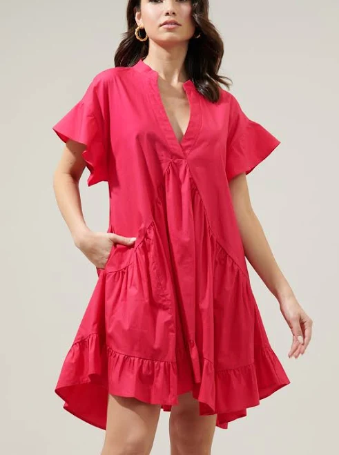 Sugarlips Birdie Deep V Mini Poplin Shift Dress