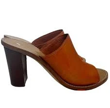 J Crew Women's Cognac Leather Block Heel Mule Sandals- Size 10