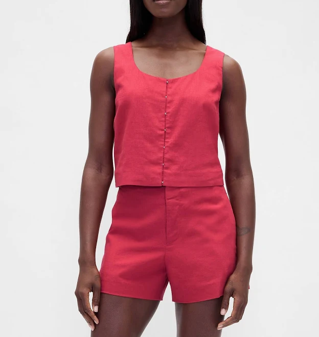 Gap Women's Linen-Blend Hook-Front Crop Shell Top