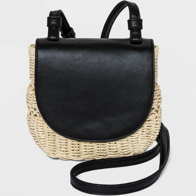 A New Day Straw Crossbody Bag with Magnetic Flap Closure