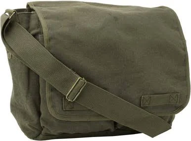 Army Universe Olive Green Original Heavyweight Classic Military Messenger Bag with Pin