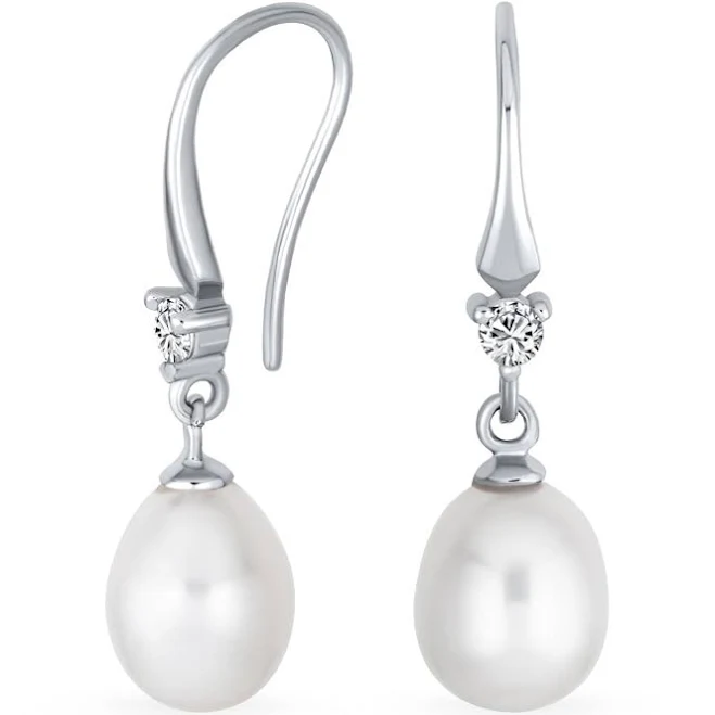 Sterling Silver Pear Freshwater Pearl Teardrop Dangle Earrings