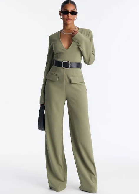 Fashion Nova Women's Crepe Belted Jumpsuit