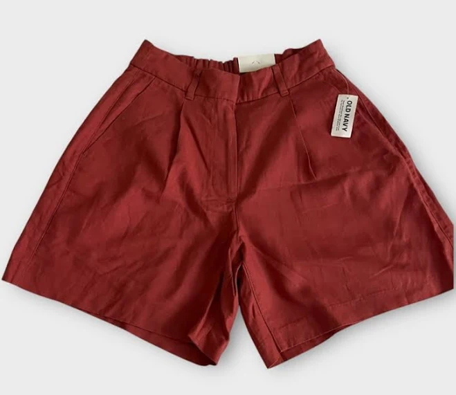 Old Navy Womens Linen Blend Pleated High Waisted Shorts Terracotta Red Small | eBay