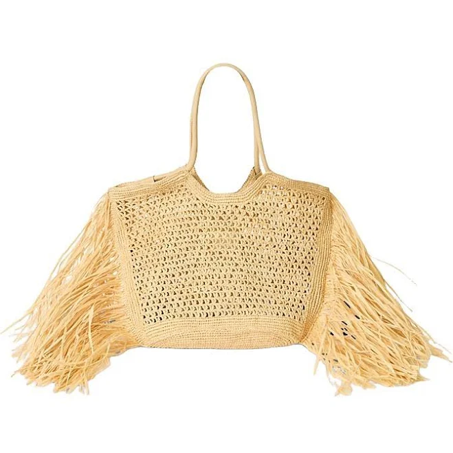BTB Los Angeles Large Fringed Raffia Tote Bag